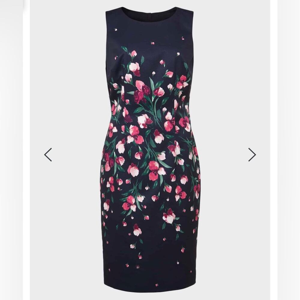 Hobbs Moira Floral Classic Navy Blue Multi Shift Dress Women’s Size 12 NWOT